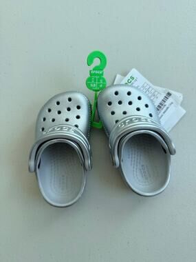 NWT Crocs Classic Metallic Clog Toddler Size C4 Silver Slip On Shoes Kids